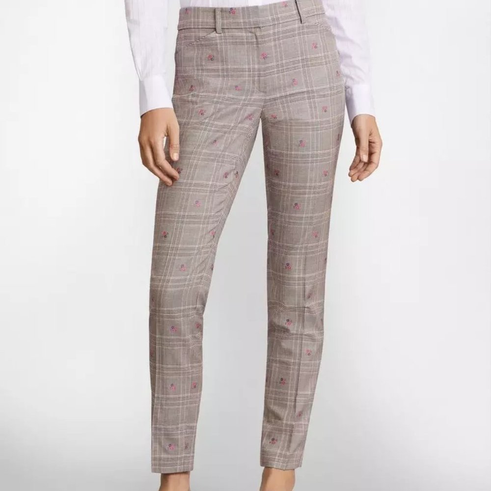 BROOKS BROTHERS Women's Floral Plaid Jacquard Pants 12 NEW